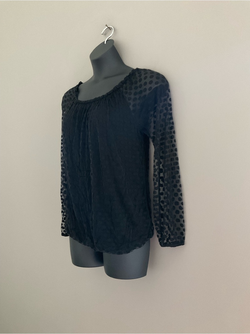 Elena Baldi, COMFY & STRETCHY, Black, Polka Dot Textured, Long-Sleeve Blouse - Picture 4 of 8